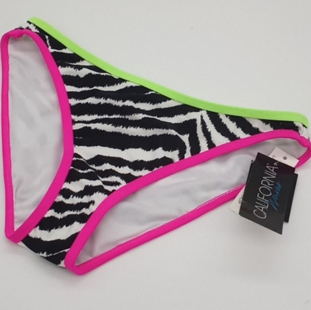 California Waves Zebra Print Hipster Bikini Bottom Black White S